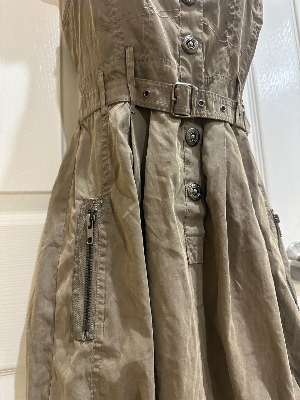Olive Button-Front Utility Sundress - Picture 6 of 10